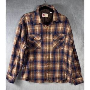 VTG 1960-70s Sears Kings Road Wool Plaid Flannel Shirt Brown &‎ Blue Sz XL